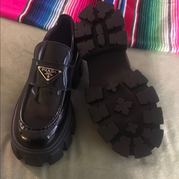 Prada Glossy Black Platform Loafers - Picture 4 of 9